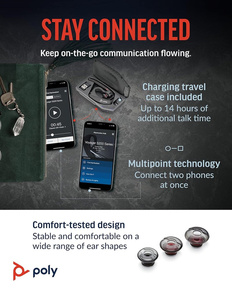 Poly Voyager 5200 UC Wireless Headset & Charging Case (Plantronics) - Single-Ear Headset w/Noise-Canceling Mic - Connect Mobile/Mac/PC via Bluetooth - Works w/Teams, Zoom - Image 5